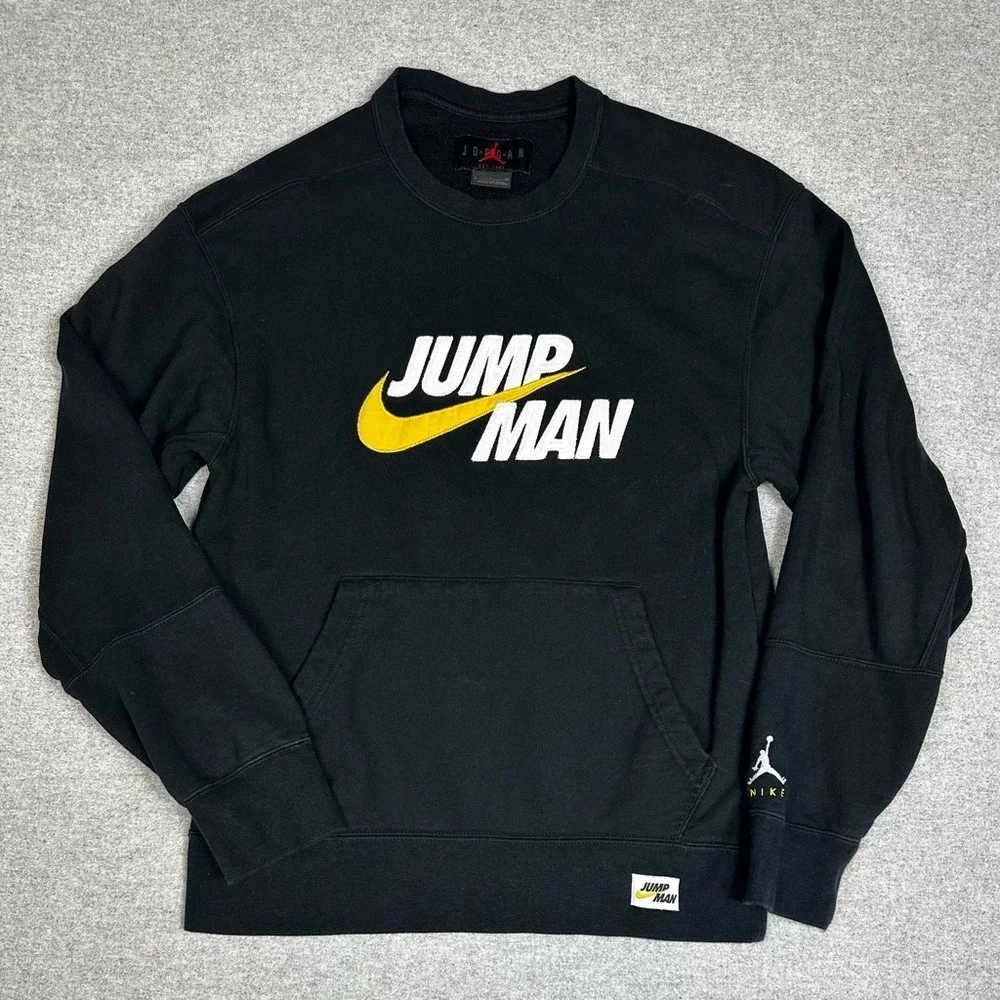 Jordan Jumpman Sweatshirt Mens Small Black Yellow Crewneck Nike‎ Logo Pullover